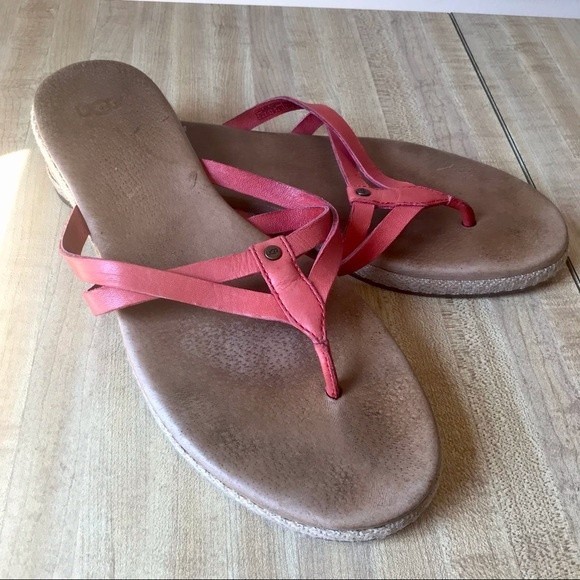 Leather UGG Annice Coral Pink Flip Flops size 8. - Picture 2 of 10